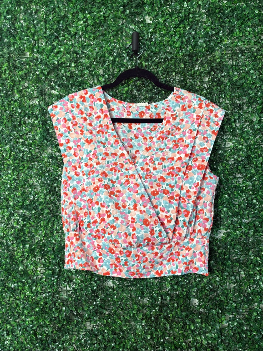 Chic Kori Floral Wrap Crop Top in Coral, Mint & White